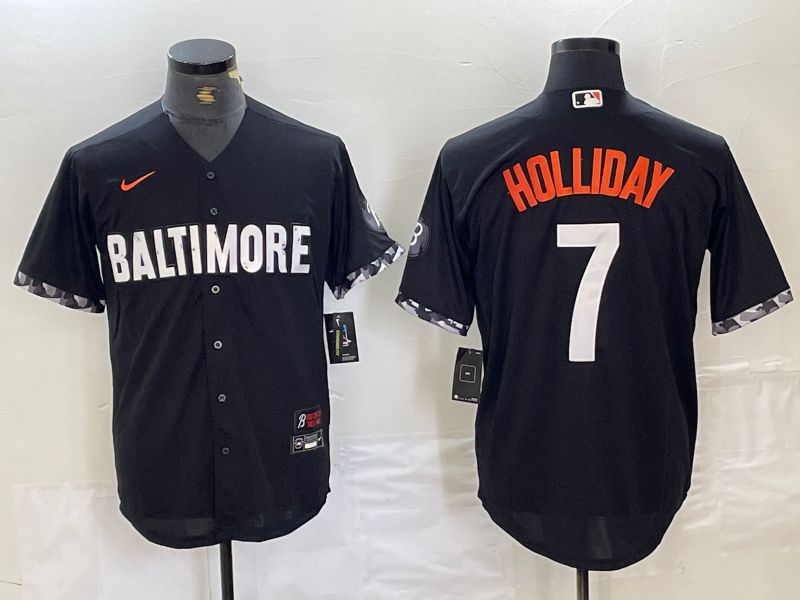 Men Baltimore Orioles 7 Holliday Black City Edition Nike 2024 MLB Jersey style 1